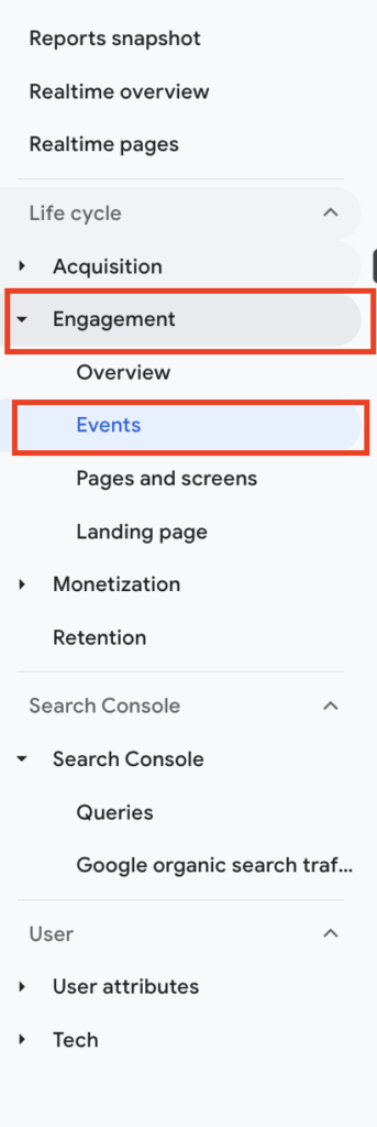 Next click on engagement then Events